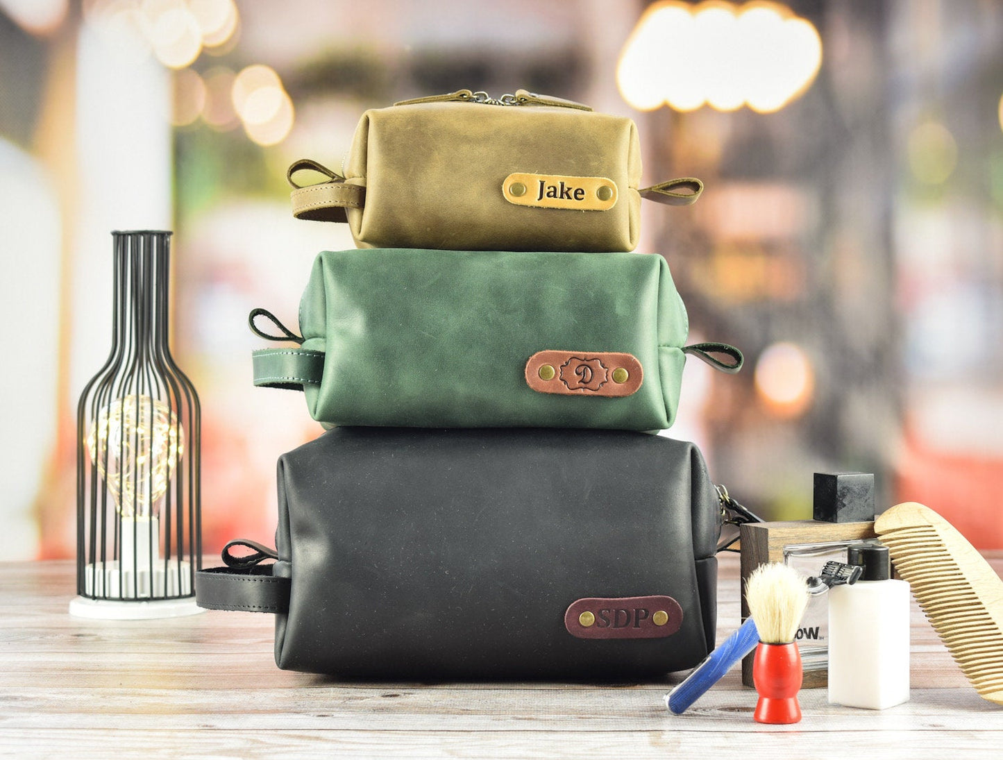 Leather toiletry bag/dopp kit for man