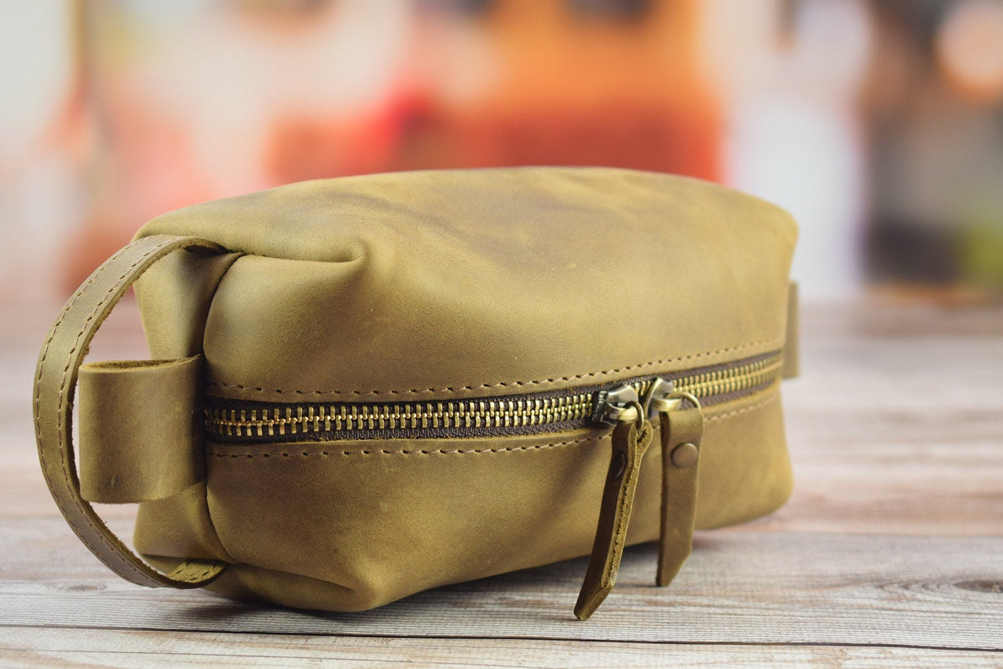 Leather toiletry bag/dopp kit for man