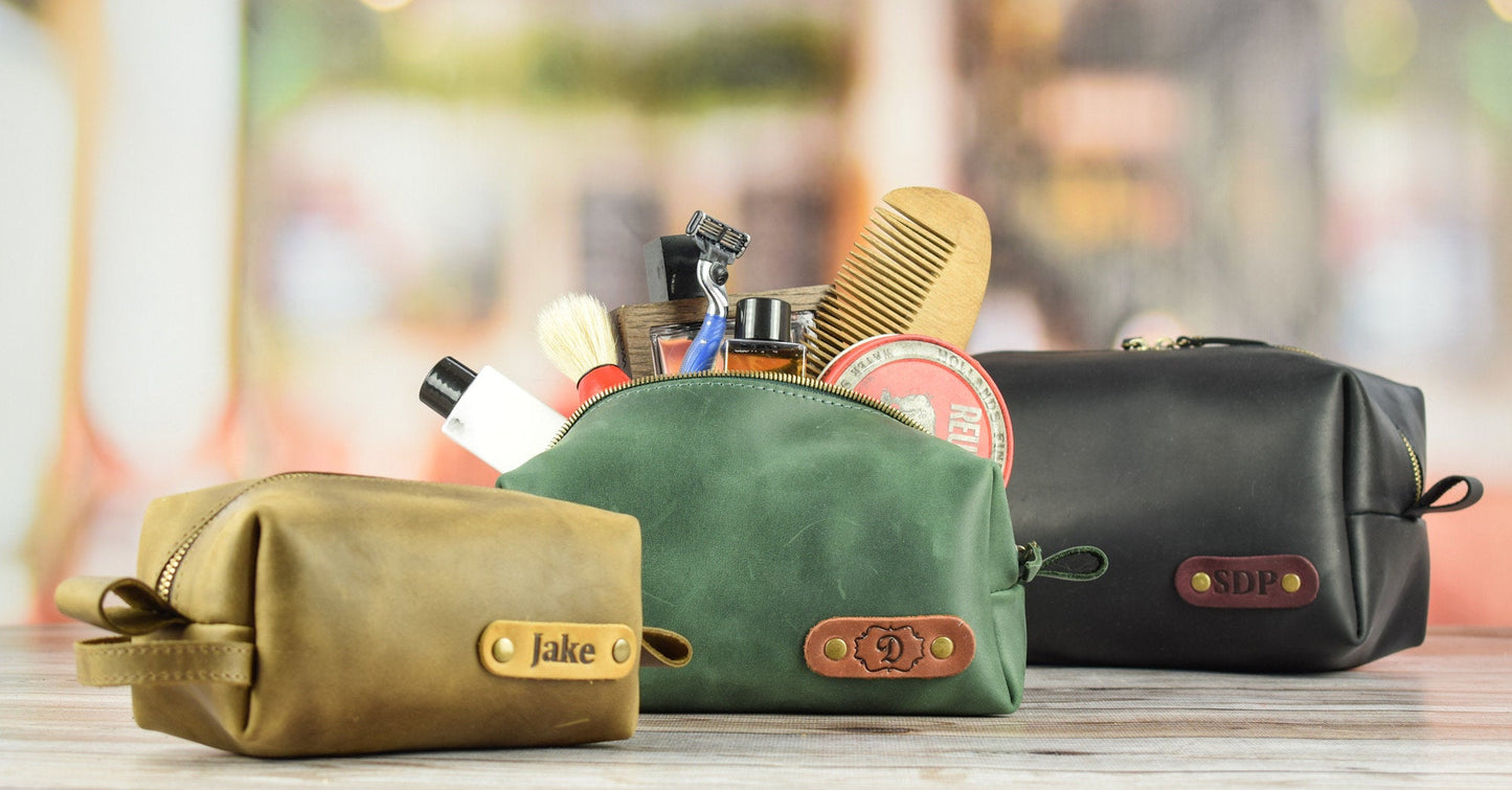 Leather toiletry bag/dopp kit for man