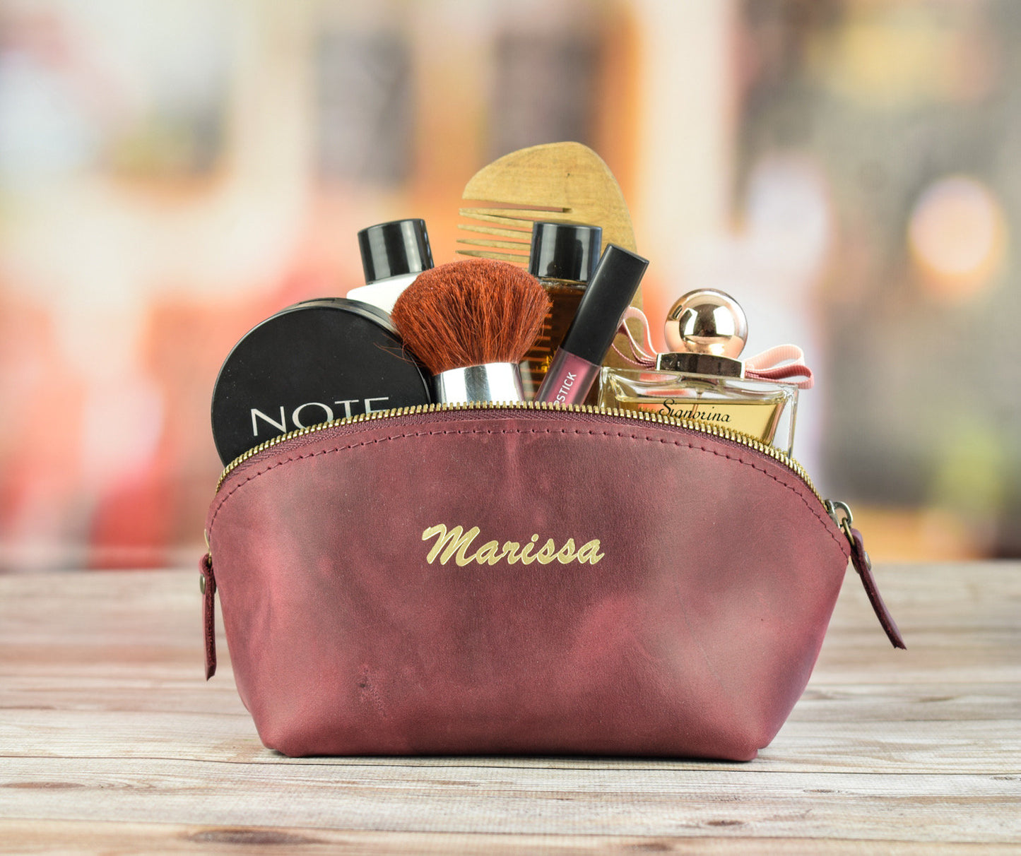 Leather makeup bag