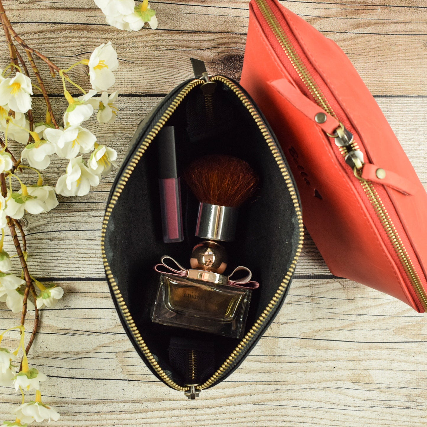 Leather makeup bag